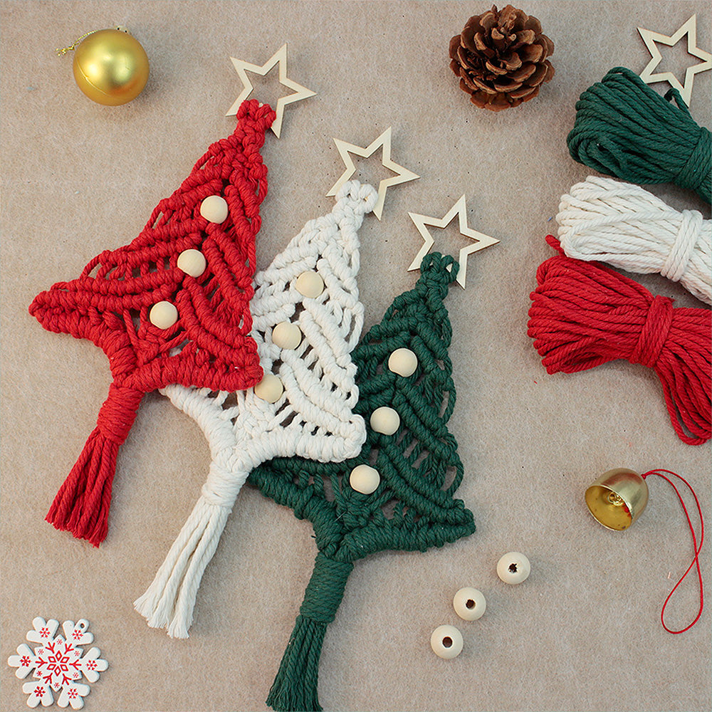 Beginner-Friendly DIY Wooden Bead Christmas Tree Macrame Kit - Holiday Decoration Pendant, Home & Car Christmas Ornament
