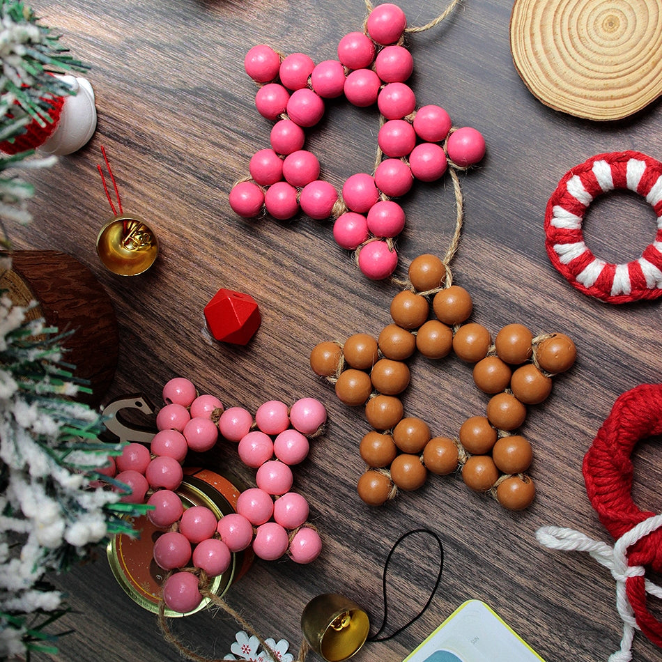 Macrame Kit Christmas Wooden Bead Star Weaving Kit | Single-Color Beads | Symmetrical & Plump | Multi-Scene Decor | Beginner-Friendly| Car/Home Use