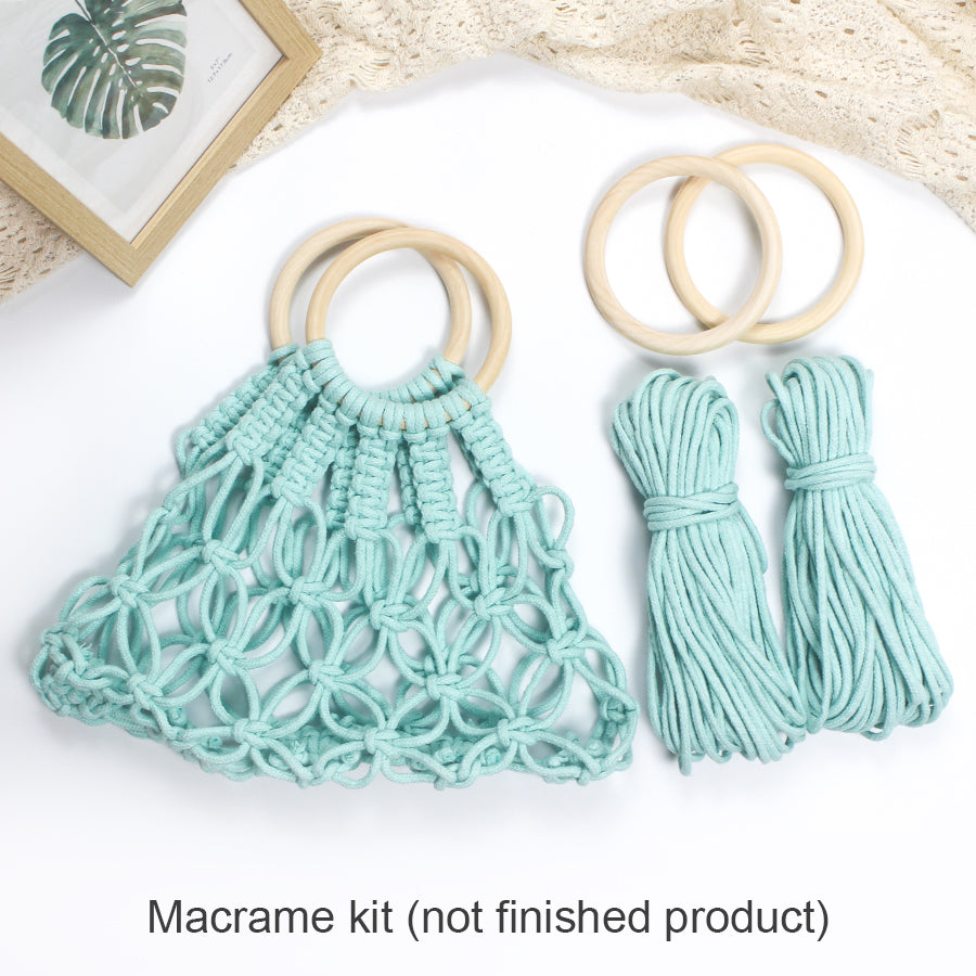 Macrame Kit Hollow Bag Weaving Kit | Dopamine Colors | Wooden Ring Handle | Commute/Outing Use | Beginner-Friendly
