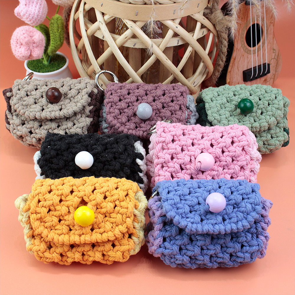 Square Earphone Bag Weaving Kit Macrame Kit | Bead Buckle Anti-Drop | Multi-Storage Use | DIY Gift | Beginner-Friendly