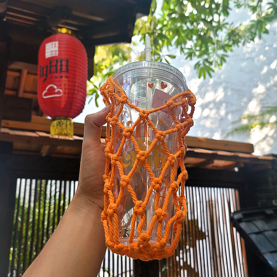 Hollow Cup Sleeve Weaving Kit Macrame Kit | 2-Color Weaving | Multi-Cup Fit | Anti-Chafing | DIY Gift| Beginner-Friendly