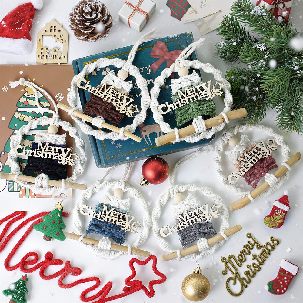 Gradient Christmas tree wreath weaving pendant material kit, macrame kit, Christmas decoration for cars, DIY accessories for bags, home holiday decorations for beginners
