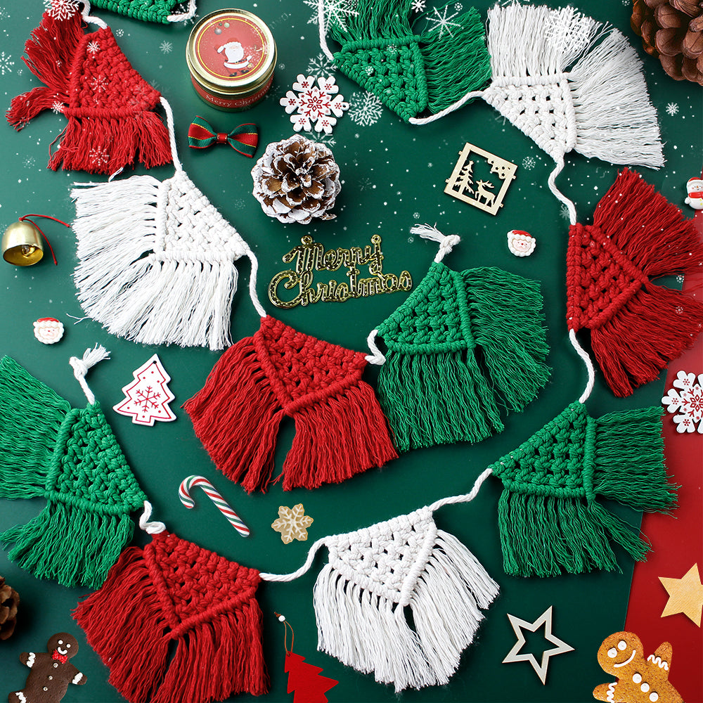 Festive Macrame Bunting Kit - Beginner DIY Christmas Banner, Macrame Garland, Home & Holiday Decoration Gift Beginner-Friendly