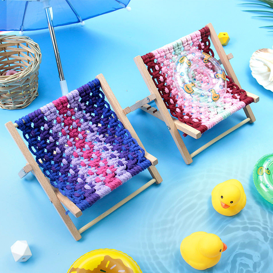 Macrame Kit Beach Chair Phone Stand Weaving Kit | 7/4-Color Option | Stable Unique Shape | Small Decor | Beginner-Friendly| Phone Lounger
