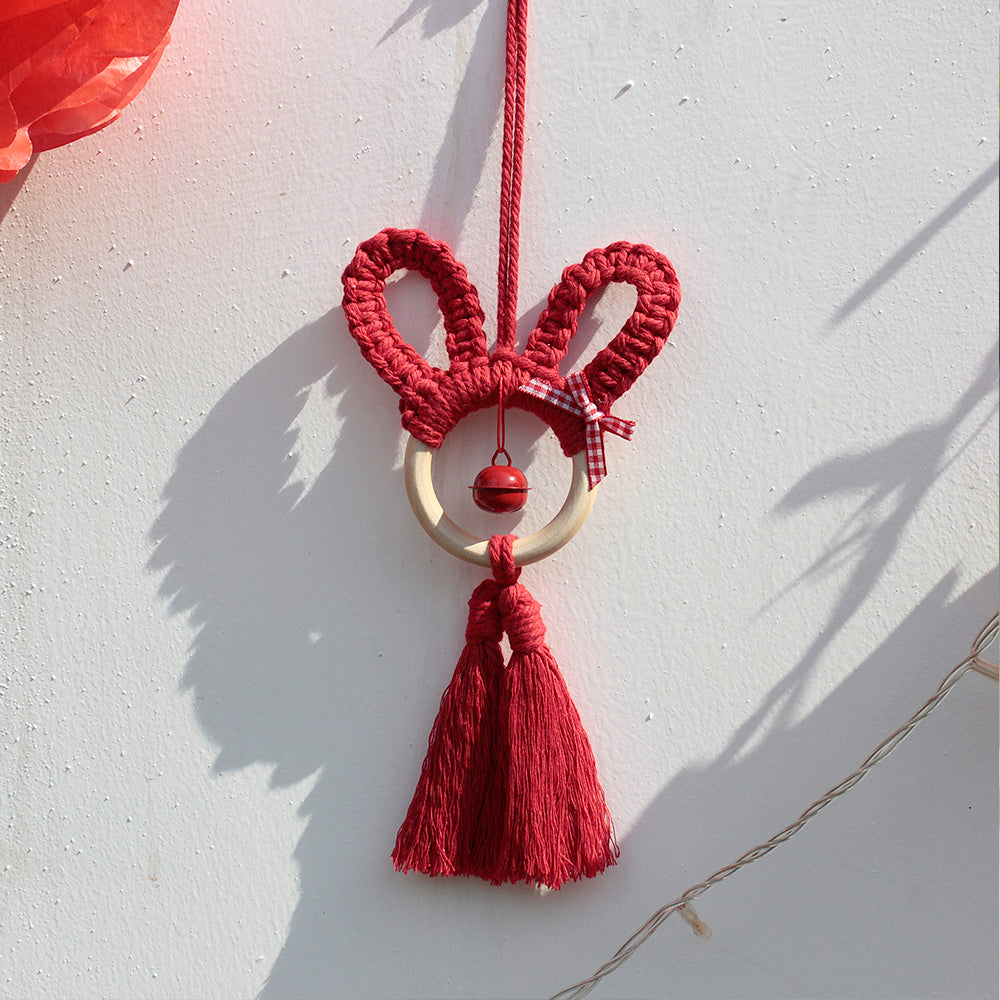 Macrame Kit Rabbit Ear Car Ornament Weaving Kit | Cute Rabbit | Animal Pendant | Beginner Weaving | Car Decoration | Handmade Gift