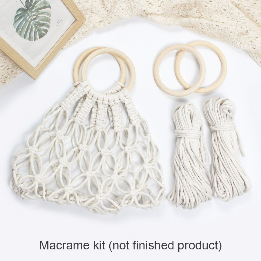 Macrame Kit Hollow Bag Weaving Kit | Dopamine Colors | Wooden Ring Handle | Commute/Outing Use | Beginner-Friendly