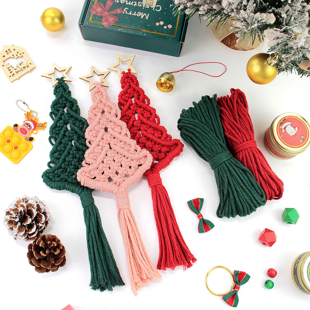 Christmas Tree Weaving Kit Macrame Kit | Tassel Trunk | Car/Home Pendant | Holiday DIY Gift | Beginner-Suitable
