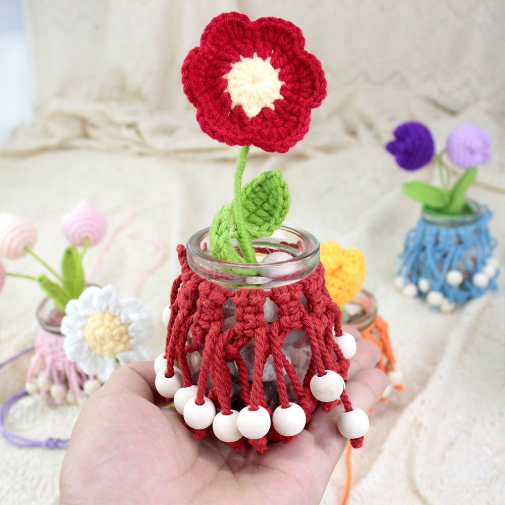DIY Enthusiasts Mini Storage Hanger Macrame Kit | Cute Wooden Bead Plant Net Bag Weaving Kit | Home Decoration Hanging Basket