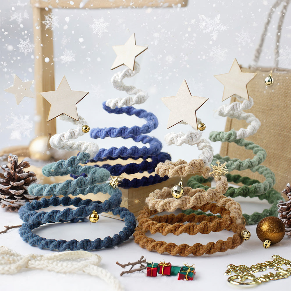 Gradient Half-Knot Christmas Tree Weaving Kit Macrame Kit | Polyester Rope | Holiday DIY Gift | Home Decor | Beginner-Suitable | Tabletop Decor