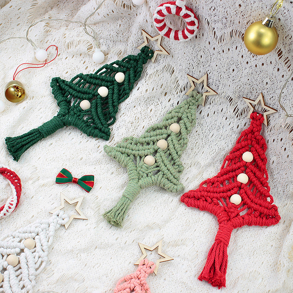 Beginner-Friendly DIY Wooden Bead Christmas Tree Macrame Kit - Holiday Decoration Pendant, Home & Car Christmas Ornament