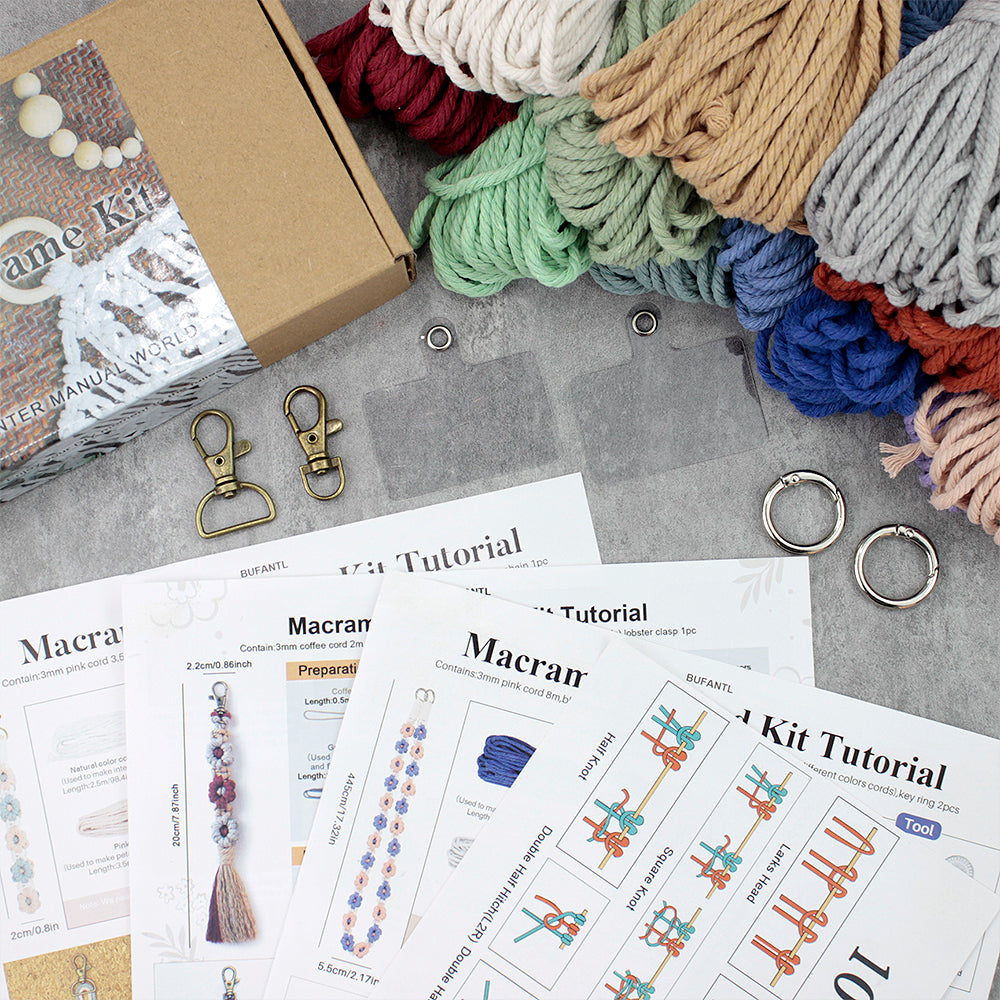 Macrame Kit Daisy Keychain Wristband Lanyard Combo Kit | Contrast/Fresh Colors | Anti-Lost String | Beginner Weavinggift wrapping