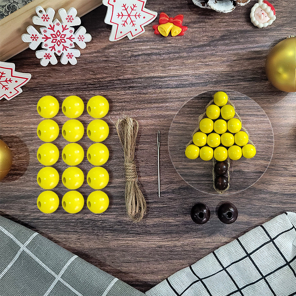 Christmas Wooden Bead Tree Weaving Kit Macrame Kit | Car/Home Use | 2-Color Beads (Exquisite Shape) | Holiday DIY Gift | Beginner-Suitable