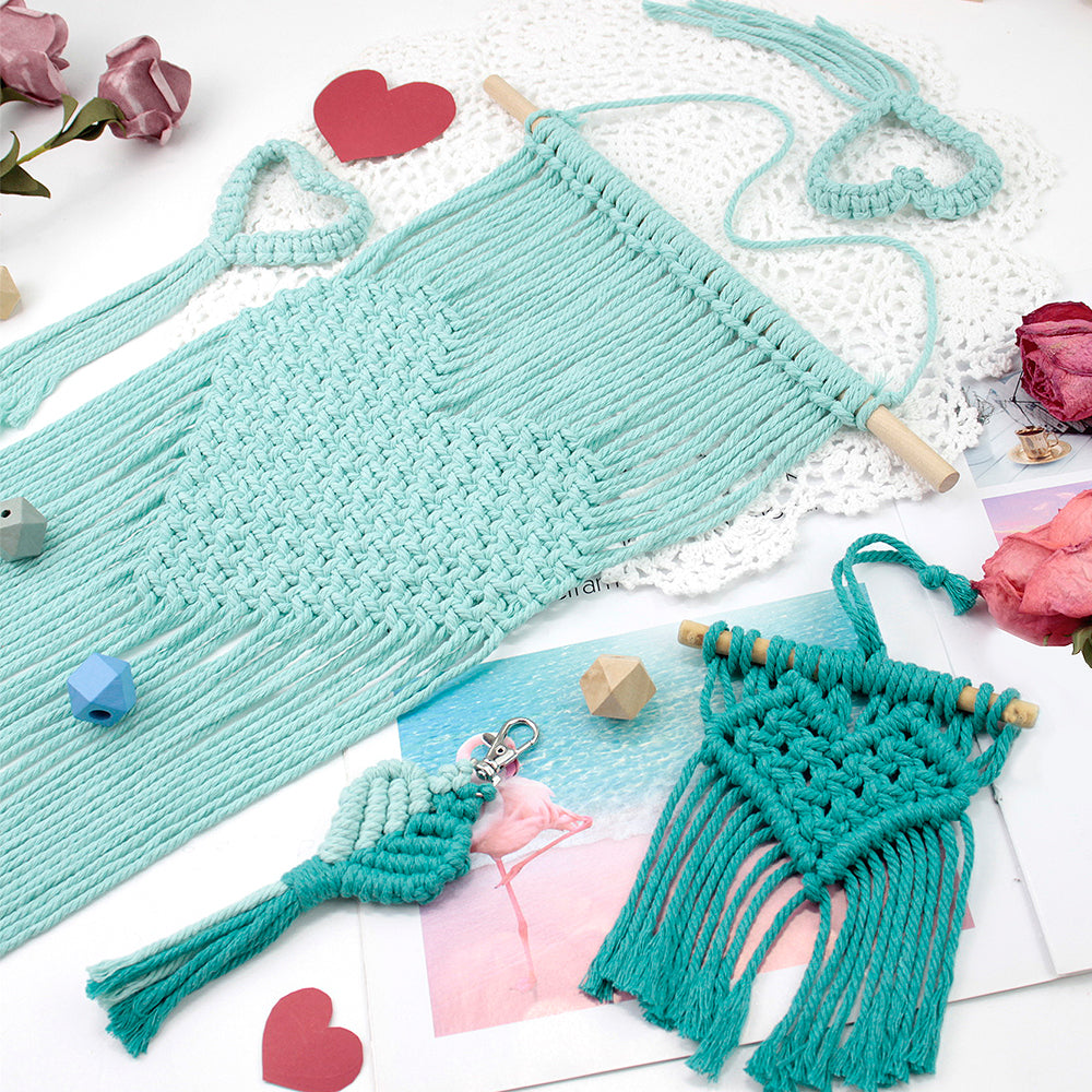 Macrame Kit Heart Series 4-Piece Combo Kit | Tassel Heart Tapestry/Keychain/Napkin Ring | Bohemian Style | Beginner Weaving