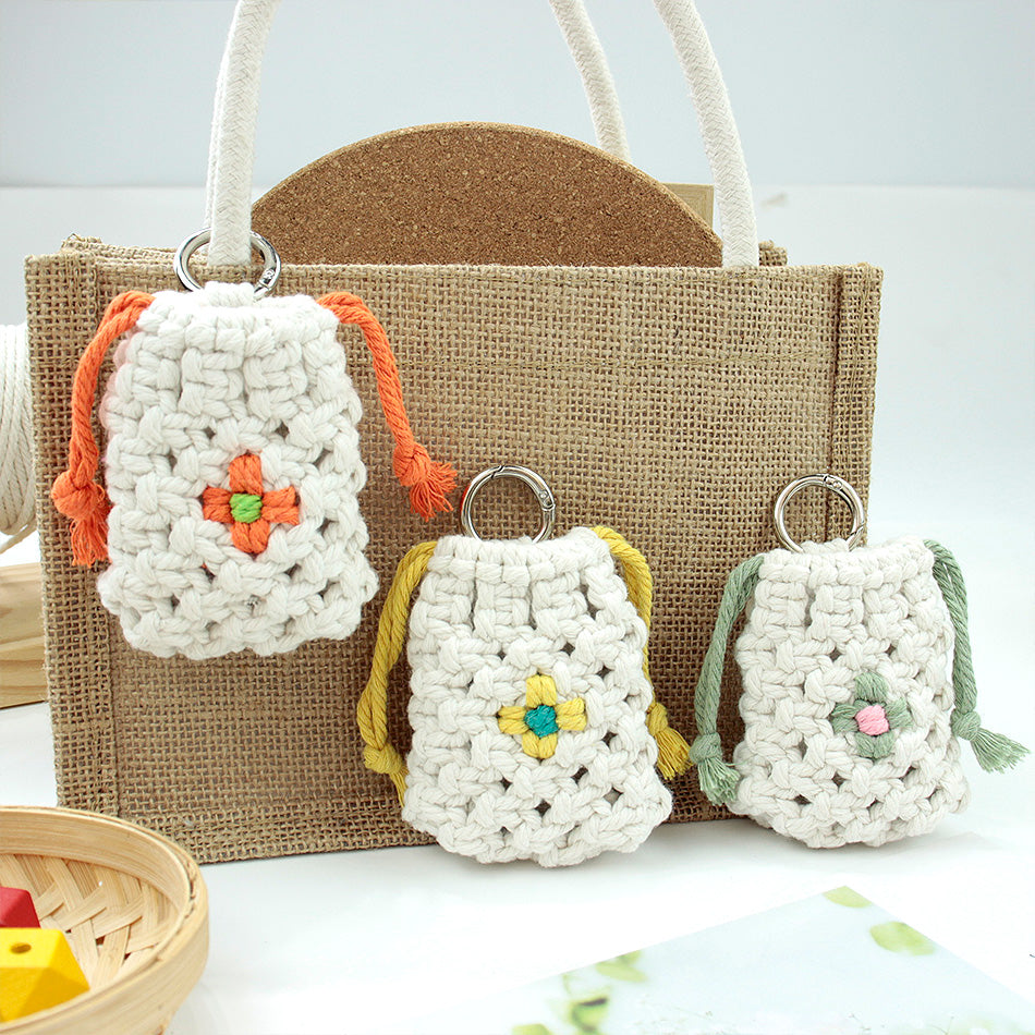 Daisy Earphone Bag Weaving Kit Macrame Kit | Drawstring Design | Adjustable Size | DIY Gift