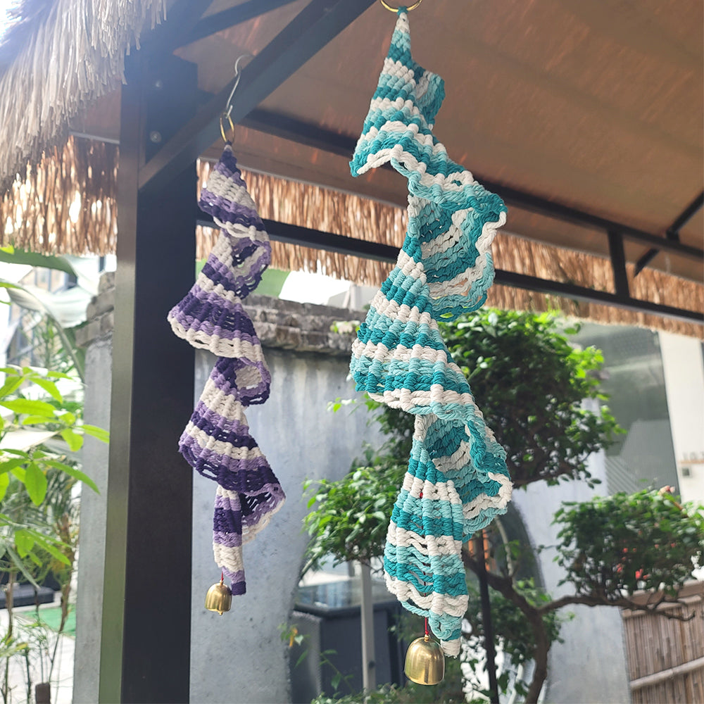 Macrame Kit Spiral Wind Chime Weaving Kit | Gradient Color | Wave Shape | Gold Bell | Beginner Weaving