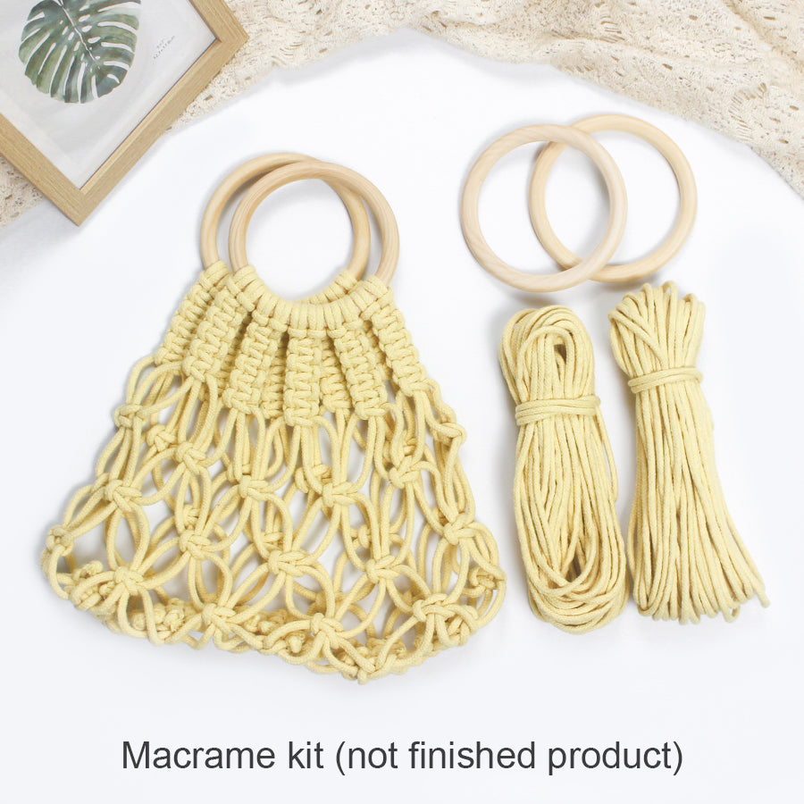Macrame Kit Hollow Bag Weaving Kit | Dopamine Colors | Wooden Ring Handle | Commute/Outing Use | Beginner-Friendly