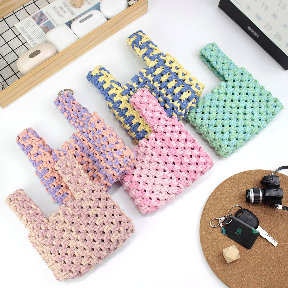 Macrame Kit Mini Tote Weaving Kit | Contrast/Gradient/Adjacent Colors | Hangable on Big Bags | Beginner-Friendly | DIY Gift