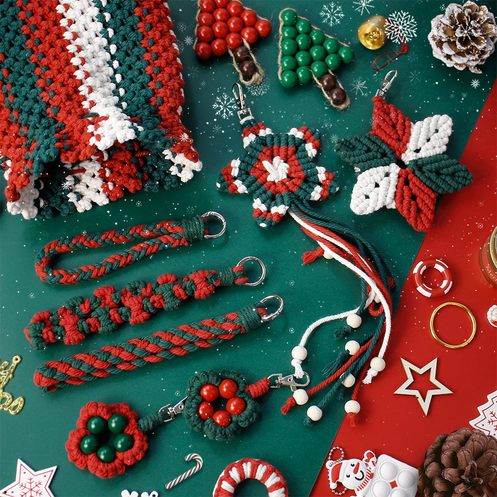 Macrame Kit Christmas Bow Wristband Weaving Kit | Phone Charm/Anti-Lost String | Christmas Pendant | Beginner Weaving