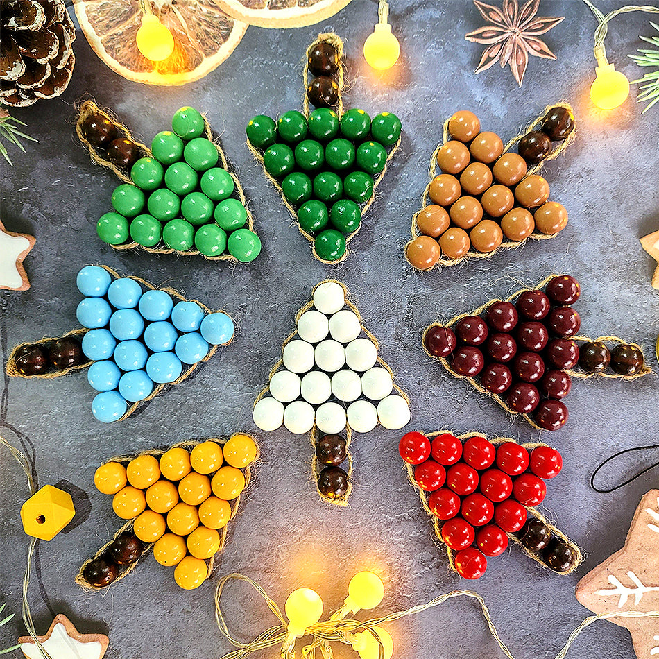 Christmas Wooden Bead Tree Weaving Kit Macrame Kit | Car/Home Use | 2-Color Beads (Exquisite Shape) | Holiday DIY Gift | Beginner-Suitable