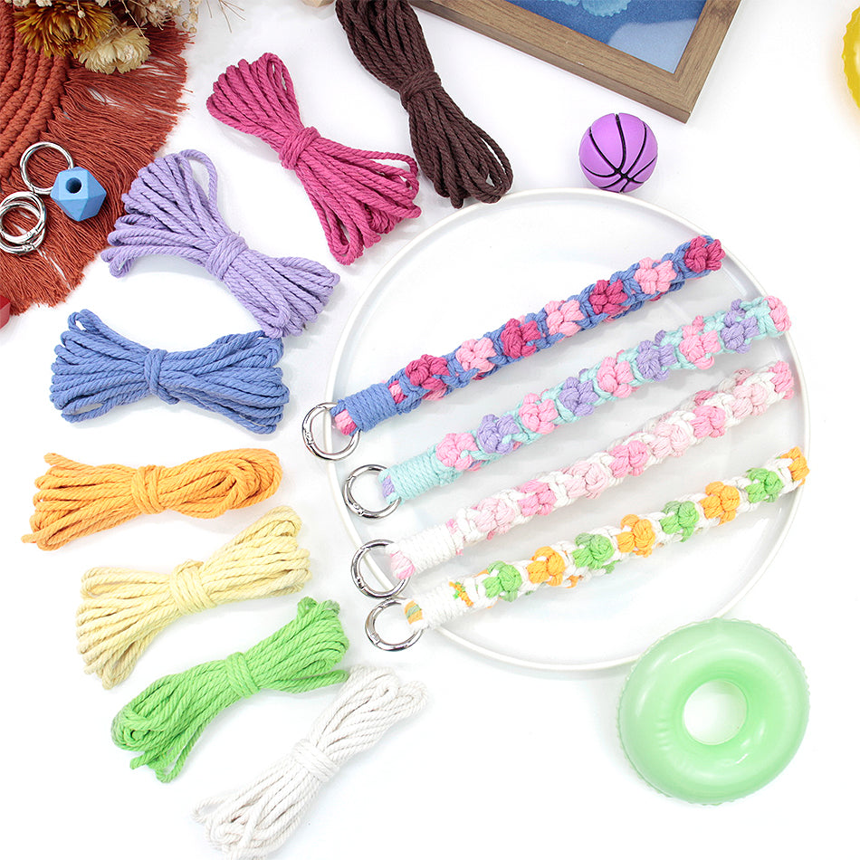 Macrame Kit Cute Cat Paw Wristband Keychain Weaving Kit | Multi-Colors | 2-Tone Pattern | Anti-Lost Strap/Bag Charm | Beginner-Friendly