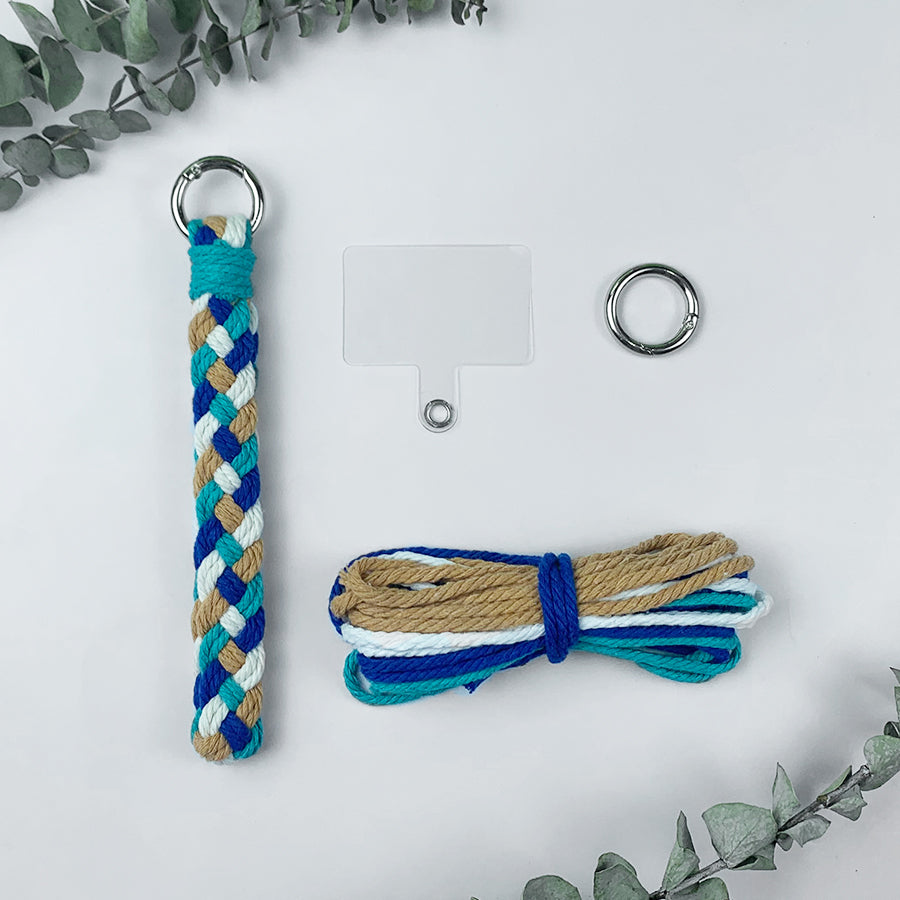 Macrame Kit: 4-strand Braid Keychain Weaving Craft Material Pack. 4 colored ropes (1.5m each, gradient/color contrast options). Includes tutorial, 1 key ring with spring clasp, 1 phone clip. For beginnersDIY enthusiasts. Use as keychain, phone pendant