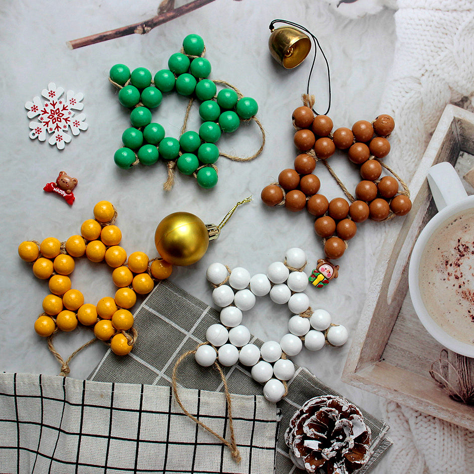 Macrame Kit Christmas Wooden Bead Star Weaving Kit | Single-Color Beads | Symmetrical & Plump | Multi-Scene Decor | Beginner-Friendly| Car/Home Use