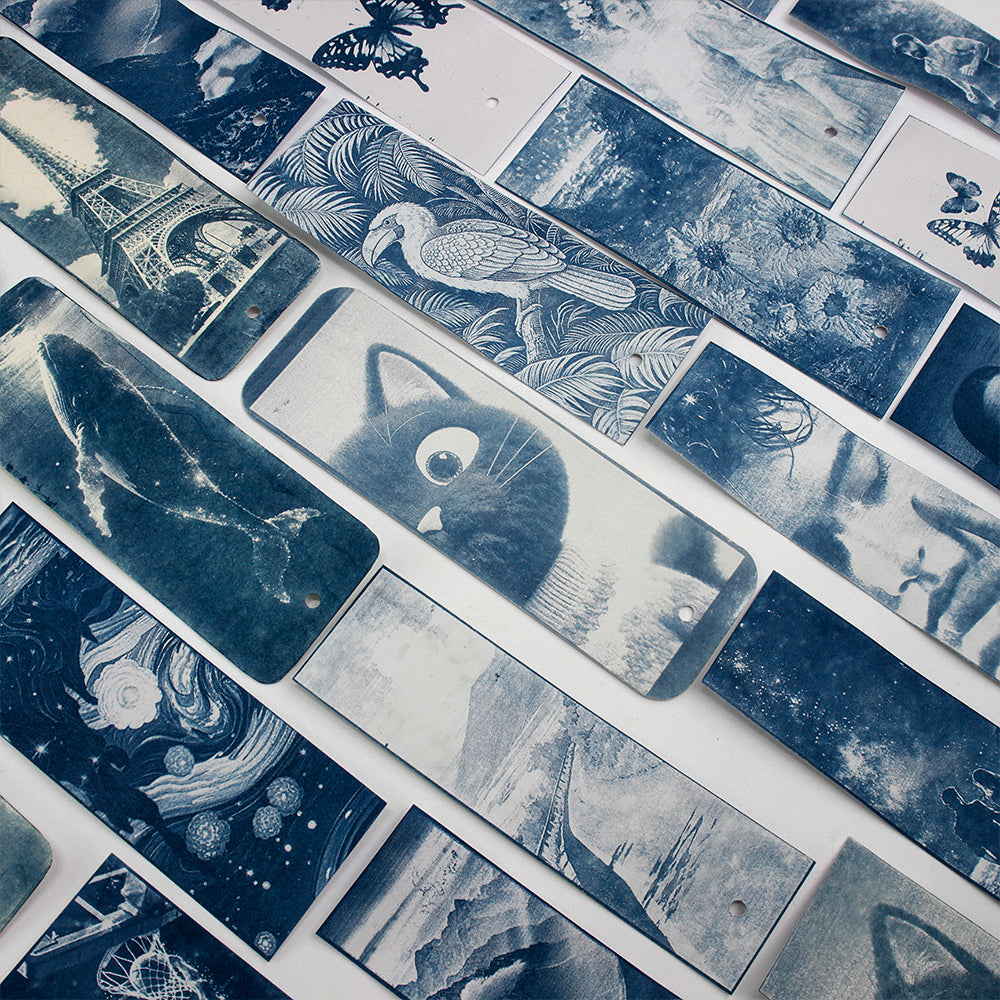 Handmade Cyanotype Bookmark Material Pack - 24 Sheets 414cm Light-Sensitive Cyanotype Paper + 24 Tassels, Sun Printing Paper Retro Photography, Homemade Bookmark Parent-Child Experience