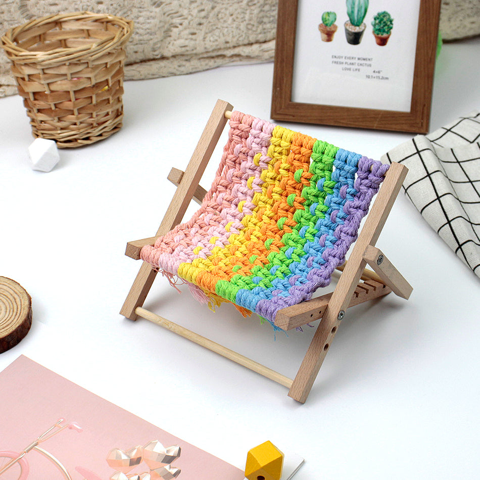 Macrame Kit Beach Chair Phone Stand Weaving Kit | 7/4-Color Option | Stable Unique Shape | Small Decor | Beginner-Friendly| Phone Lounger