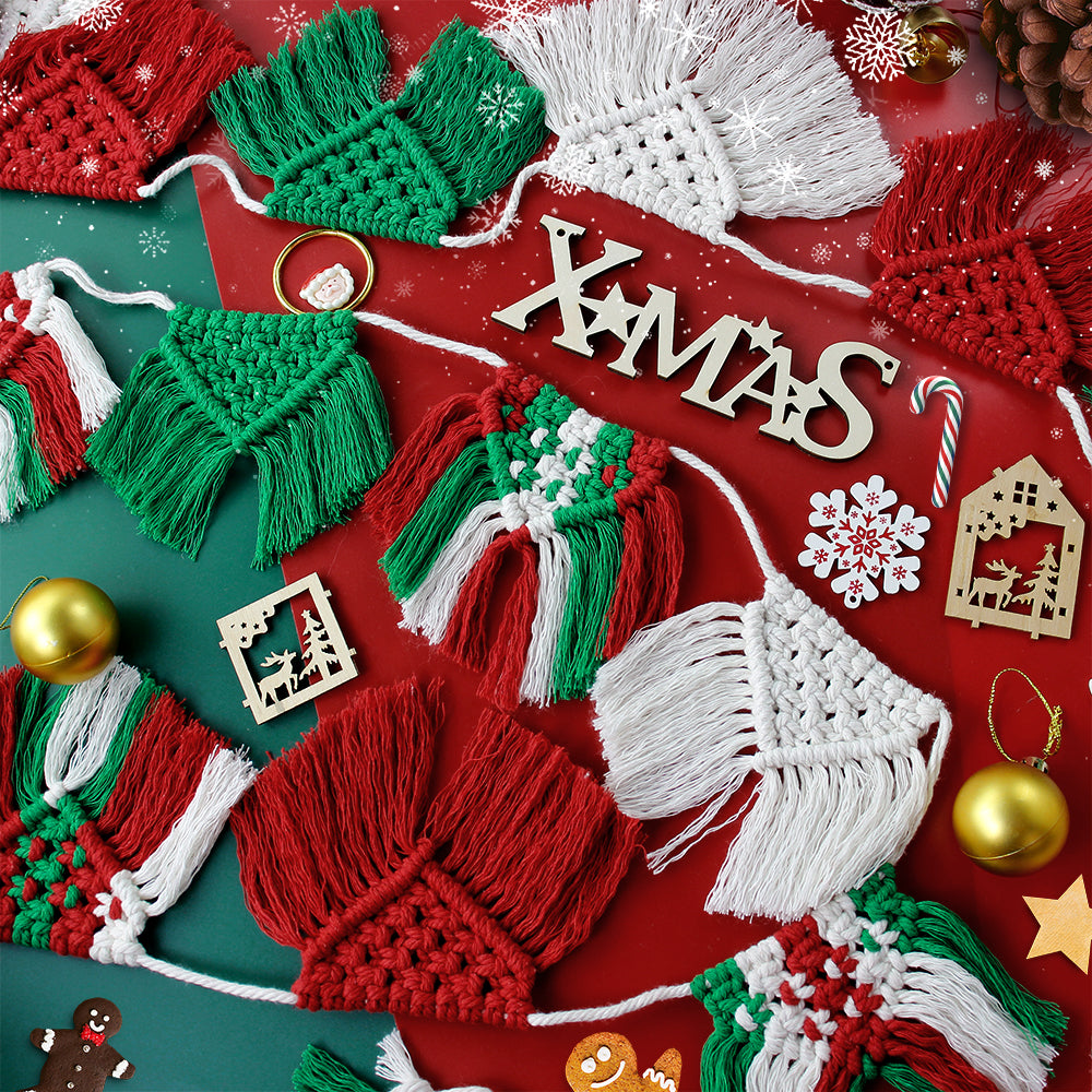Festive Macrame Bunting Kit - Beginner DIY Christmas Banner, Macrame Garland, Home & Holiday Decoration Gift Beginner-Friendly