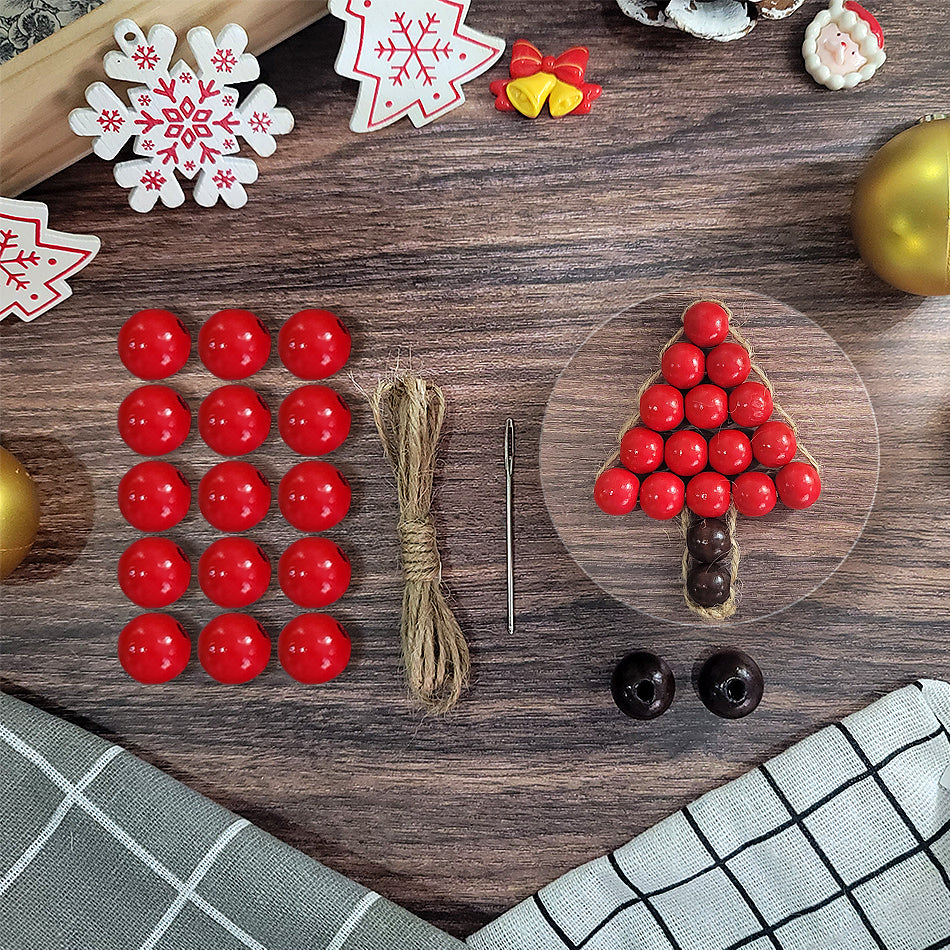 Christmas Wooden Bead Tree Weaving Kit Macrame Kit | Car/Home Use | 2-Color Beads (Exquisite Shape) | Holiday DIY Gift | Beginner-Suitable