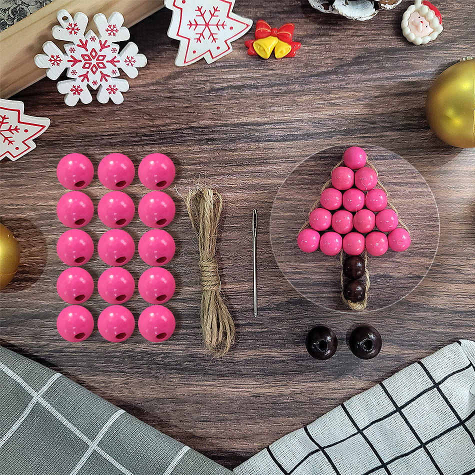 Christmas Wooden Bead Tree Weaving Kit Macrame Kit | Car/Home Use | 2-Color Beads (Exquisite Shape) | Holiday DIY Gift | Beginner-Suitable