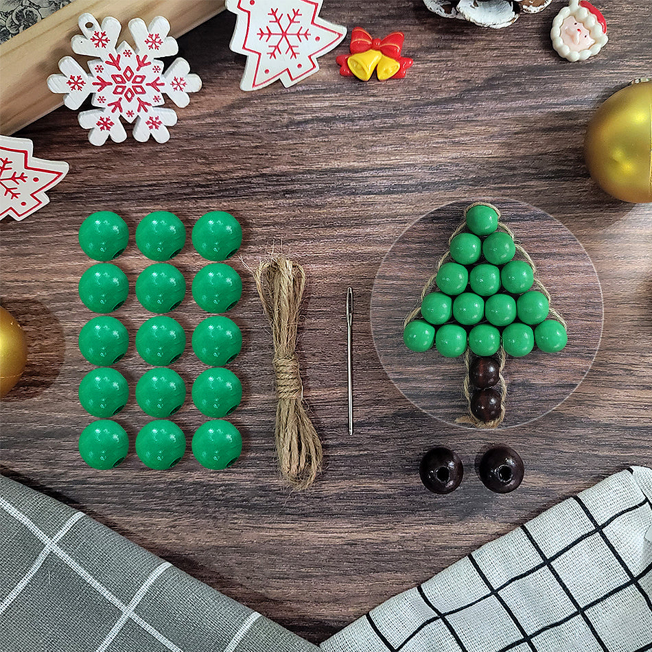 Christmas Wooden Bead Tree Weaving Kit Macrame Kit | Car/Home Use | 2-Color Beads (Exquisite Shape) | Holiday DIY Gift | Beginner-Suitable