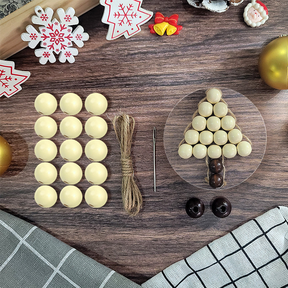 Christmas Wooden Bead Tree Weaving Kit Macrame Kit | Car/Home Use | 2-Color Beads (Exquisite Shape) | Holiday DIY Gift | Beginner-Suitable
