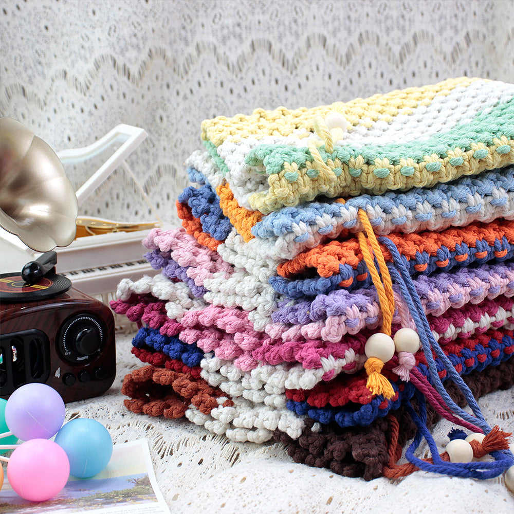 Macrame Kit Fortune Bag Storage Weaving Kit | 3-Color Patchwork | Drawstring Closure | Beginner-Friendly | Bead Accent | DIY Gift
