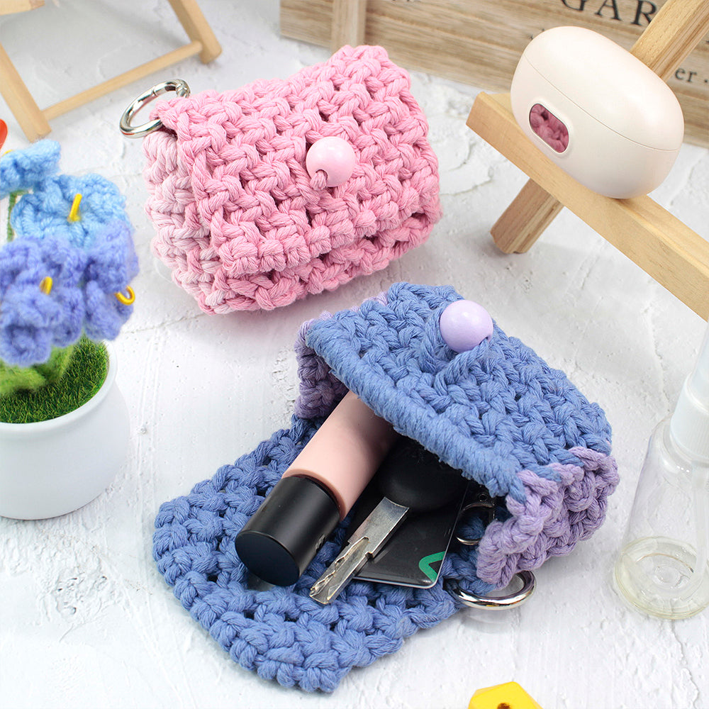 Square Earphone Bag Weaving Kit Macrame Kit | Bead Buckle Anti-Drop | Multi-Storage Use | DIY Gift | Beginner-Friendly