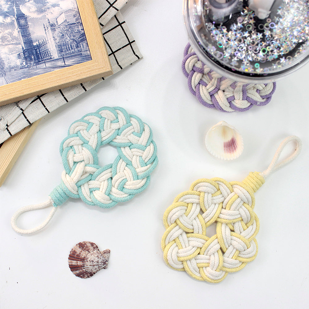 Macrame Kit Round Lace Coaster Weaving Kit | Light Color Elegance | Color Edging | Heat Pad | Beginner Weaving | Fits Most Cups
