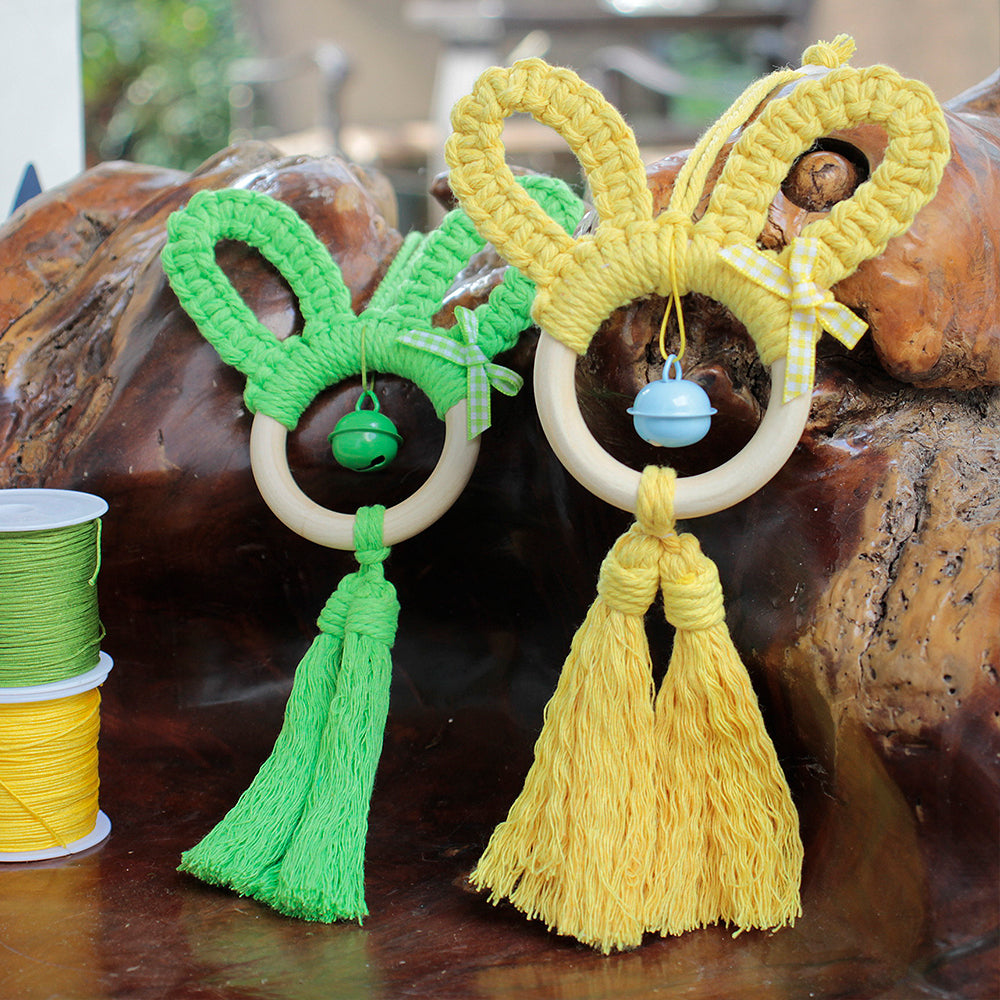 Macrame Kit Rabbit Ear Car Ornament Weaving Kit | Cute Rabbit | Animal Pendant | Beginner Weaving | Car Decoration | Handmade Gift
