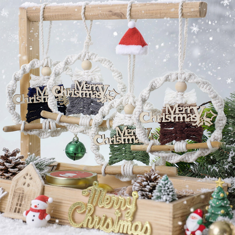 Gradient Christmas tree wreath weaving pendant material kit, macrame kit, Christmas decoration for cars, DIY accessories for bags, home holiday decorations for beginners