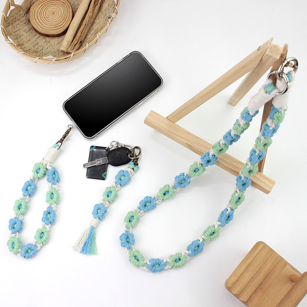 Macrame Kit Daisy Keychain Wristband Lanyard Combo Kit | Contrast/Fresh Colors | Anti-Lost String | Beginner Weavinggift wrapping