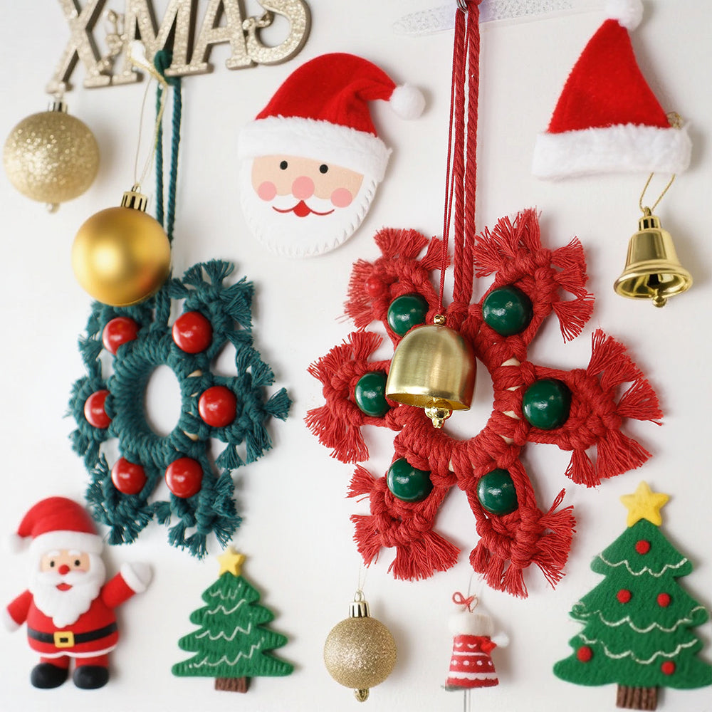 Wooden Bead Woven Snowflake Ornament Kit - Macrame Kit for Christmas Decoration, Car & Bag DIY Accessory&Holiday Decoration
