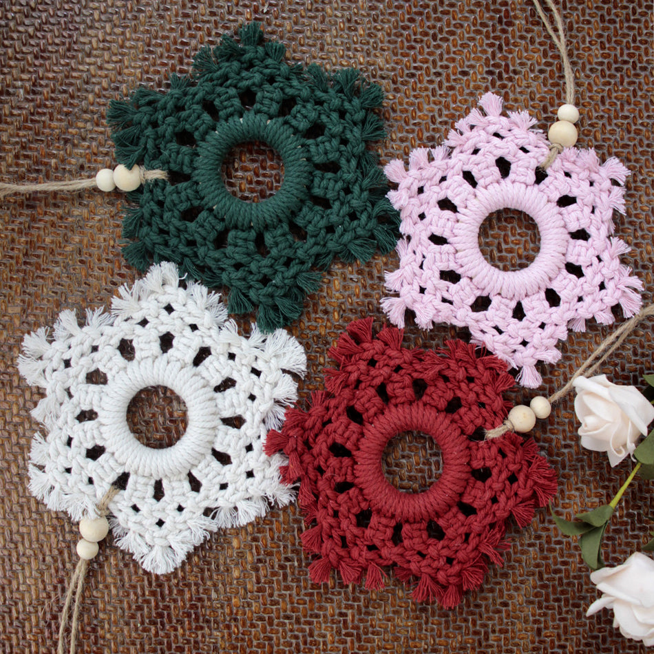 Christmas Snowflake Weaving Kit Macrame Kit | Car/Bag Pendant | Holiday DIY Gift | Beginner-Suitable| Exquisite Snowflake Pattern | Multi-Scene Pendant