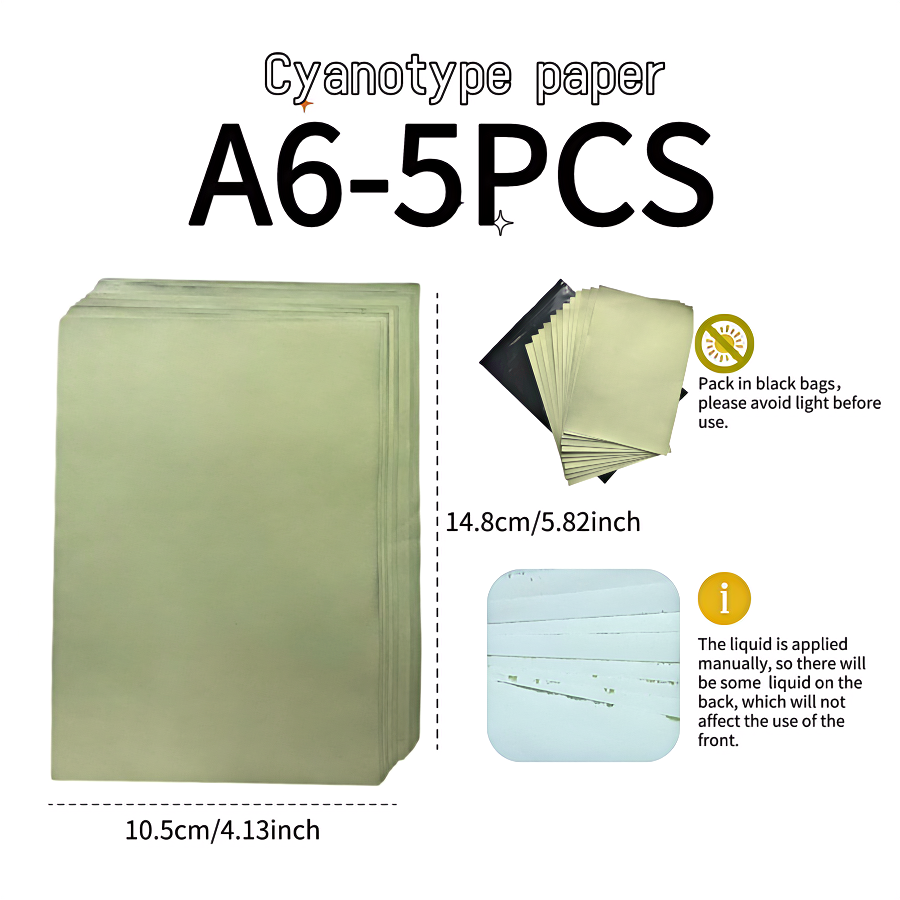 Cyanotype Set A6 Cyanotype Paper Refill | 5 Sheets | Lightweight Tasting Pack | For Bookmarks/Plant Specimens/Postcards| Exclusive for No Mass Stocking
