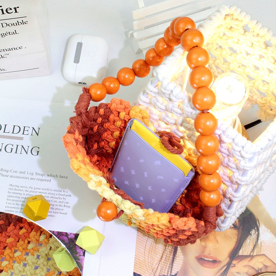 Macrame Kit Heart-Shaped Beaded Tote Weaving Kit | Dopamine Colors | Commute/Outing Use | Beginner-Friendly | DIY Gift