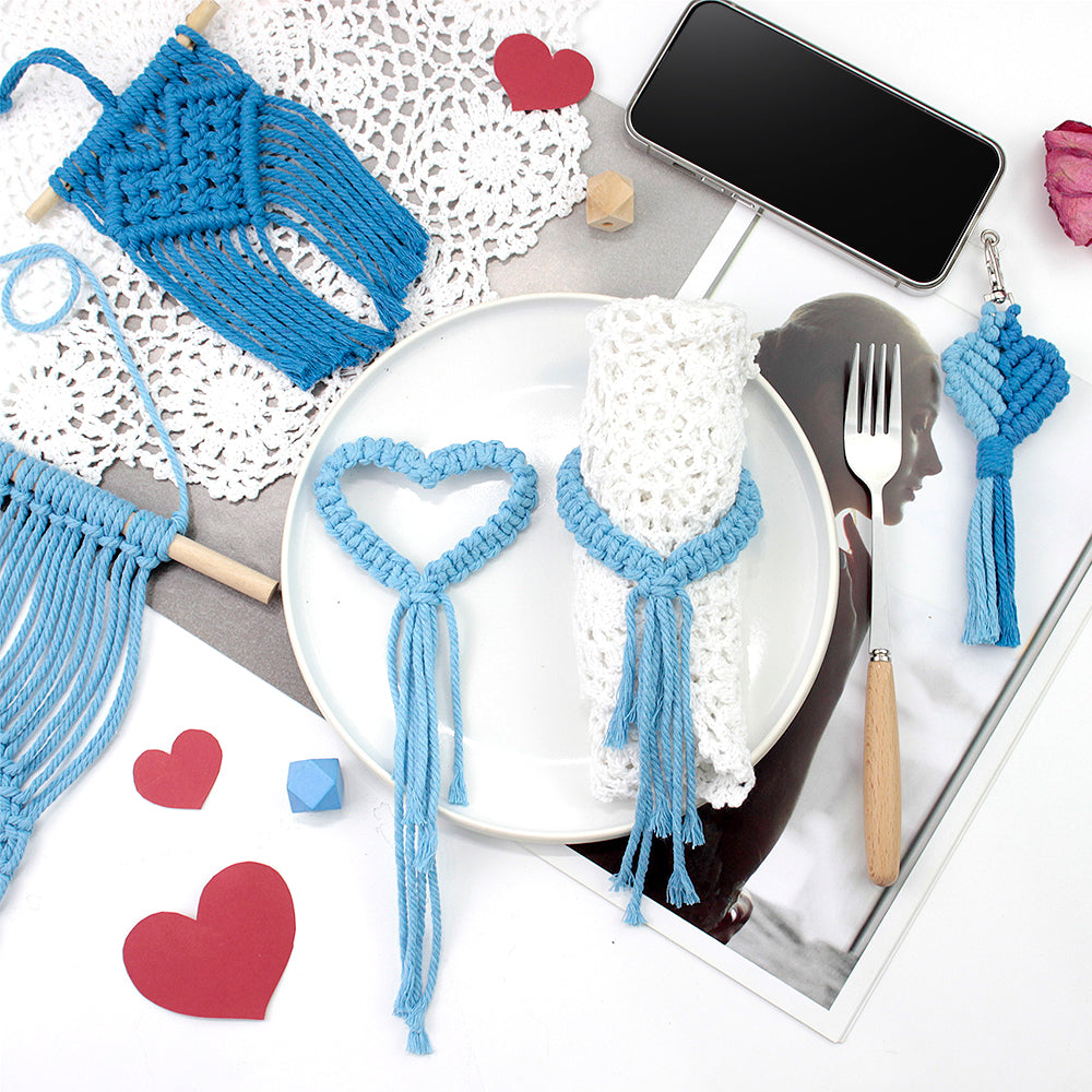 Macrame Kit Heart Series 4-Piece Combo Kit | Tassel Heart Tapestry/Keychain/Napkin Ring | Bohemian Style | Beginner Weaving