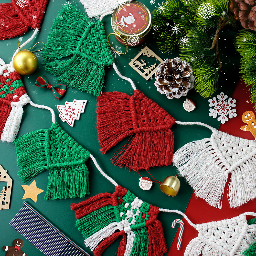 Festive Macrame Bunting Kit - Beginner DIY Christmas Banner, Macrame Garland, Home & Holiday Decoration Gift Beginner-Friendly