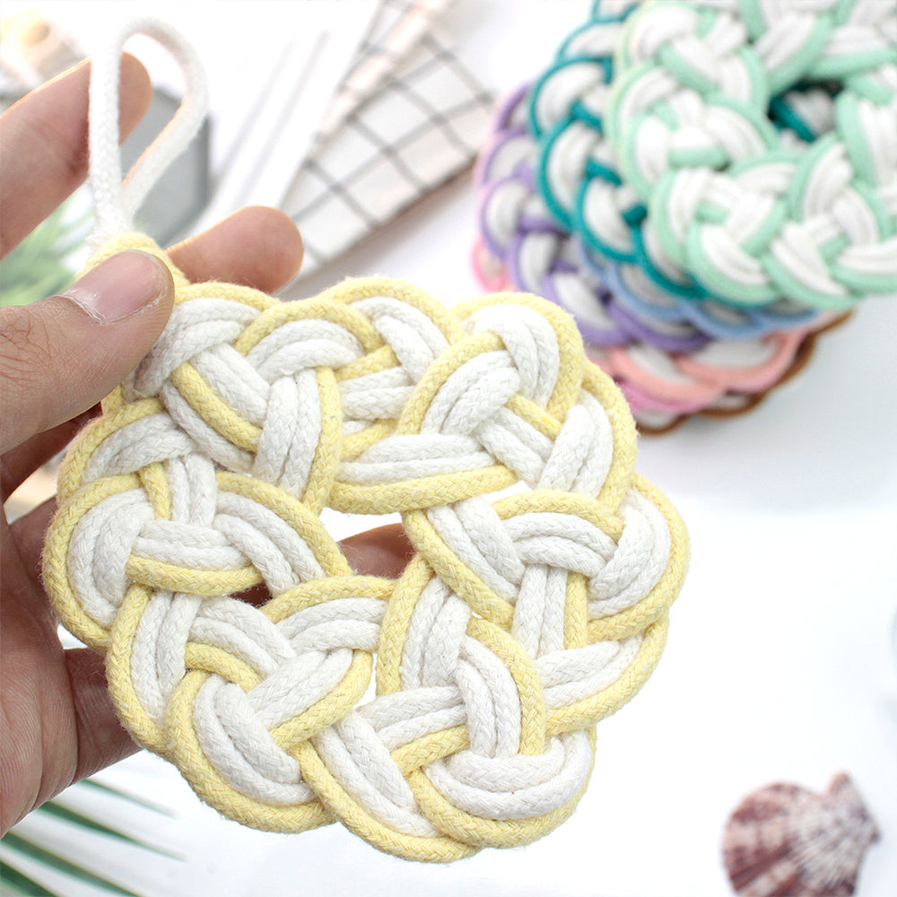 Macrame Kit Round Lace Coaster Weaving Kit | Light Color Elegance | Color Edging | Heat Pad | Beginner Weaving | Fits Most Cups