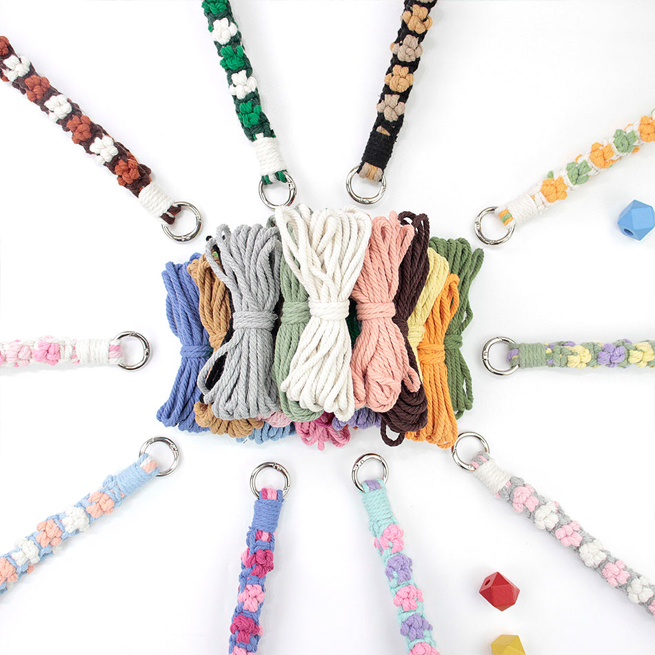 Macrame Kit Cute Cat Paw Wristband Keychain Weaving Kit | Multi-Colors | 2-Tone Pattern | Anti-Lost Strap/Bag Charm | Beginner-Friendly