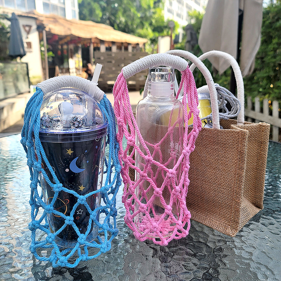 Hollow Cup Sleeve Weaving Kit Macrame Kit | 2-Color Weaving | Multi-Cup Fit | Anti-Chafing | DIY Gift| Beginner-Friendly