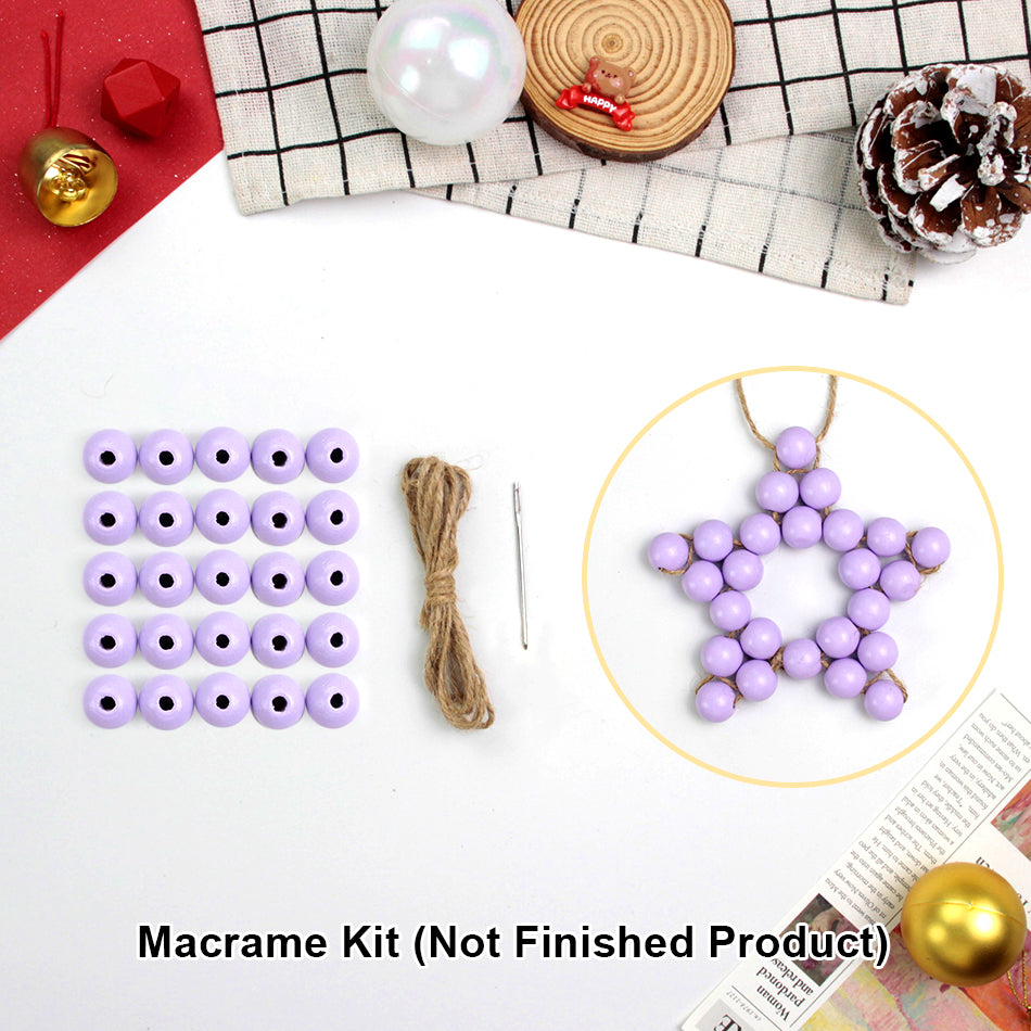 Macrame Kit Christmas Wooden Bead Star Weaving Kit | Single-Color Beads | Symmetrical & Plump | Multi-Scene Decor | Beginner-Friendly| Car/Home Use