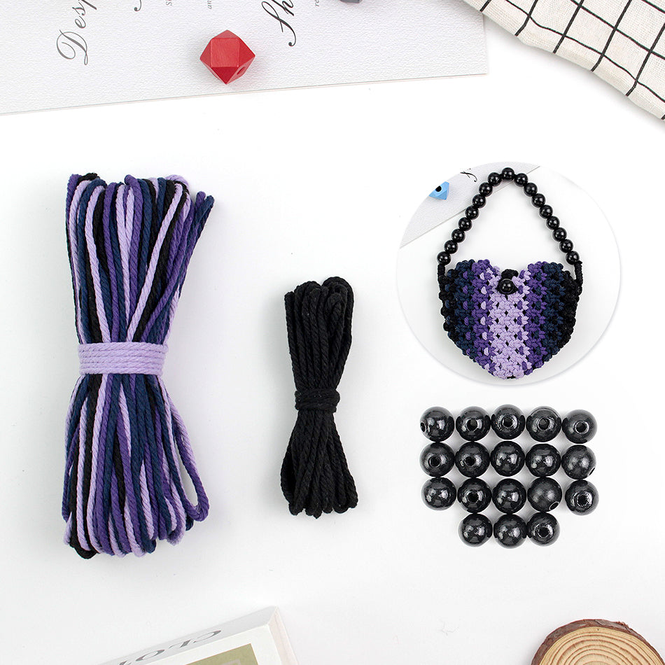 Macrame Kit Heart-Shaped Beaded Tote Weaving Kit | Dopamine Colors | Commute/Outing Use | Beginner-Friendly | DIY Gift